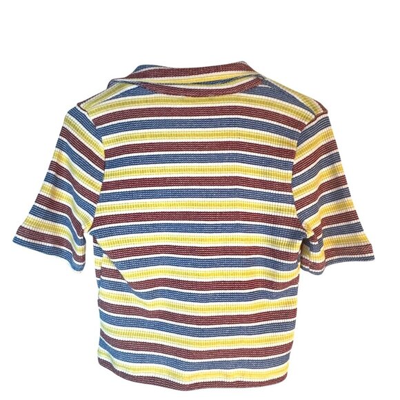 2/$25 ZARA Striped Medium Vintage Ribbed Knit V Neckline Polo Shirt - Picture 9 of 12